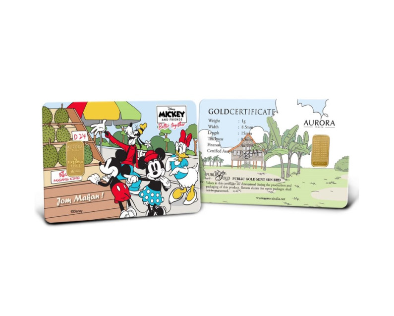 DISNEY x AURORA ITALIA (1g) 999.9 Mickey and Friends Better Together Limited Edition Gold Bar