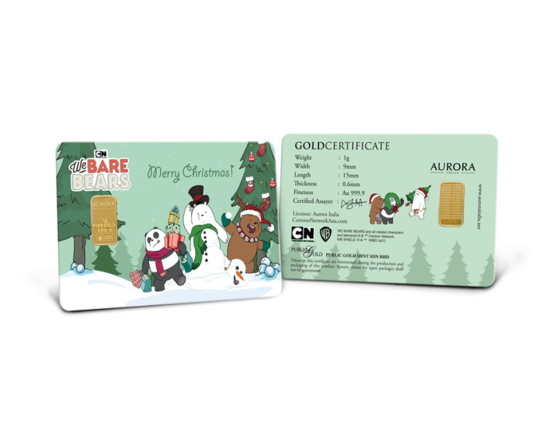 WARNER BROS x AURORA ITALIA (1g) 999.9 We Bare Bears Christmas Limited Edition Gold Bar