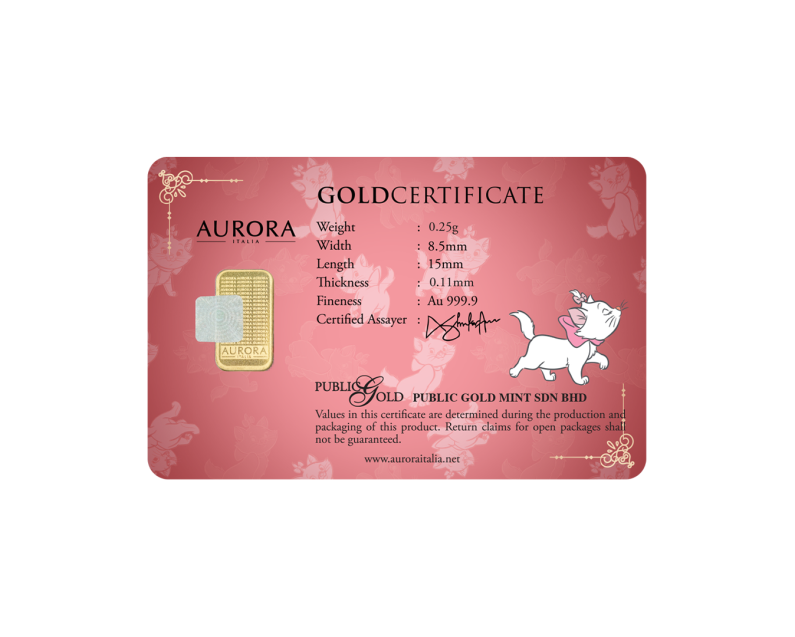 DISNEY X AURORA ITALIA (0.25g) 999.9 The Aristocats Marie Limited Edition Gold Bar