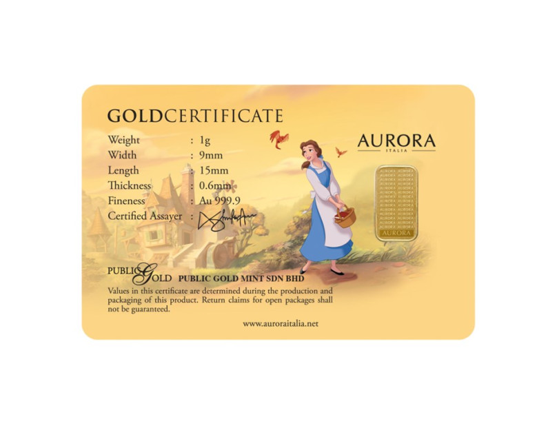 DISNEY x AURORA ITALIA (1g) 999.9 Princess Collection - Belle Limited Edition Gold Bar