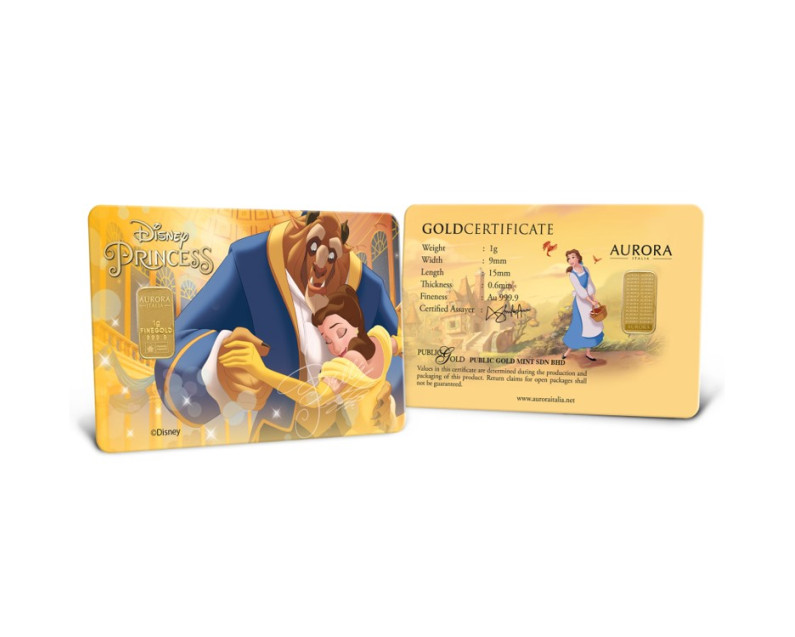 DISNEY x AURORA ITALIA (1g) 999.9 Princess Collection - Belle Limited Edition Gold Bar