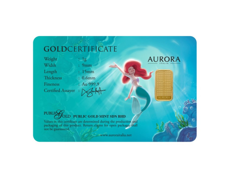 DISNEY x AURORA ITALIA (1g) 999.9 Disney Princess Collection - Ariel Limited Edition Gold Bar