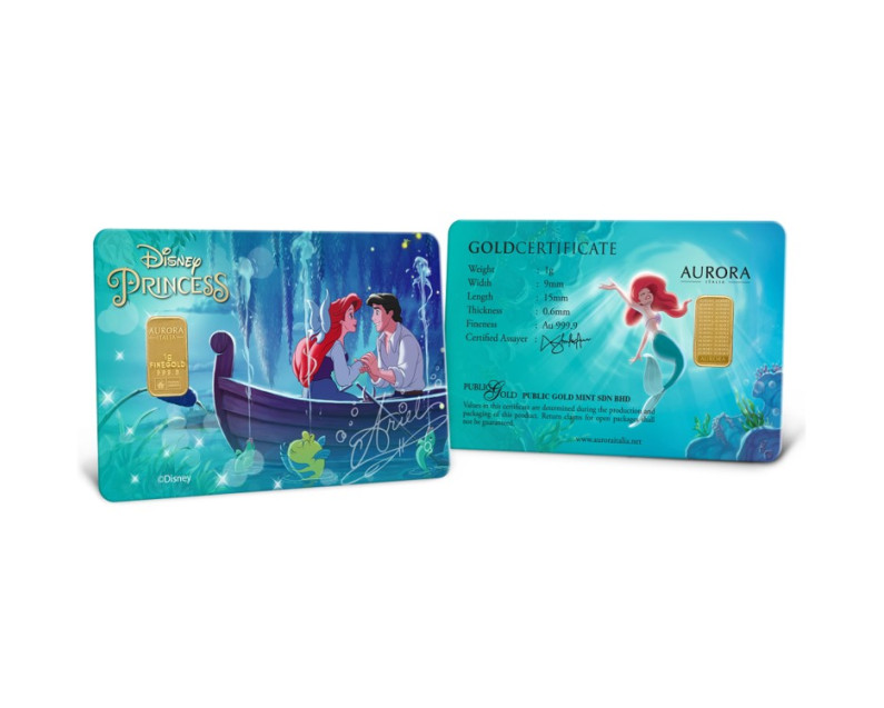 DISNEY x AURORA ITALIA (1g) 999.9 Disney Princess Collection - Ariel Limited Edition Gold Bar