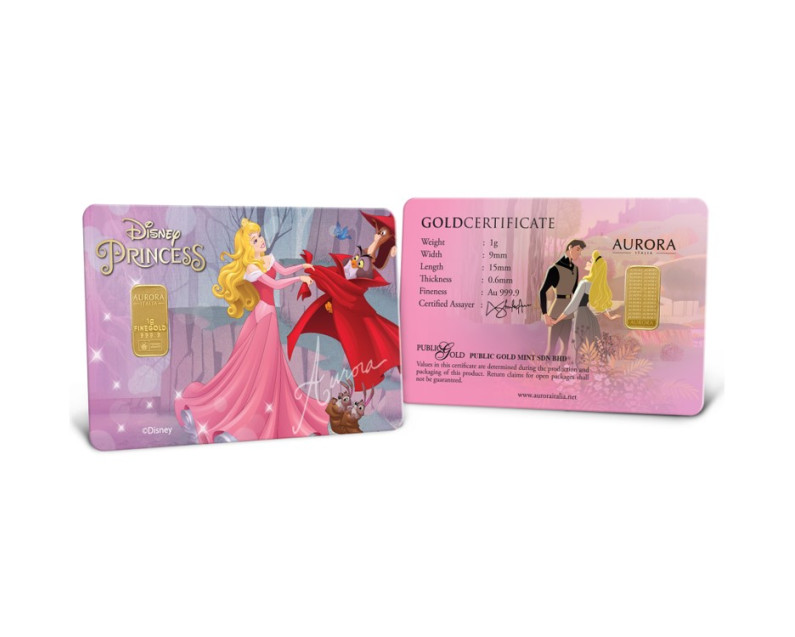 [SET-6PCS] DISNEY x AURORA ITALIA (1g) 999.9 Ultimate Princess Celebration Collectibles Limited Edition Gold Bar - Classic