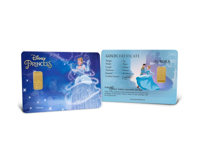 DISNEY x AURORA ITALIA (1g) 999.9 Princess Collection - Cinderella Limited Edition Gold Bar 