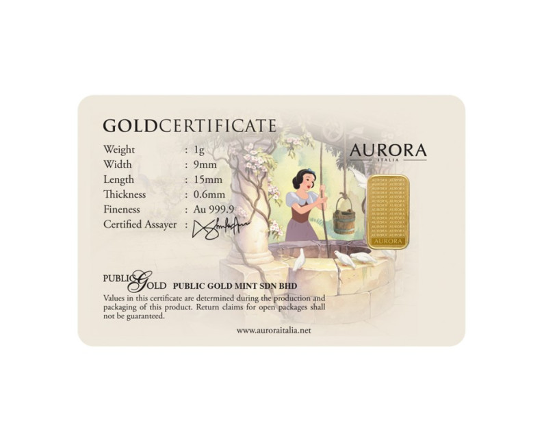 DISNEY x AURORA ITALIA (1g) 999.9 Princess Collection - Snow White Limited Edition Gold Bar