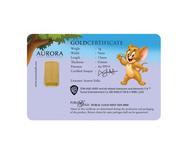 WARNER BROS x AURORA ITALIA (1g) 999.9 Tom and Jerry Limited Edition Gold Bar