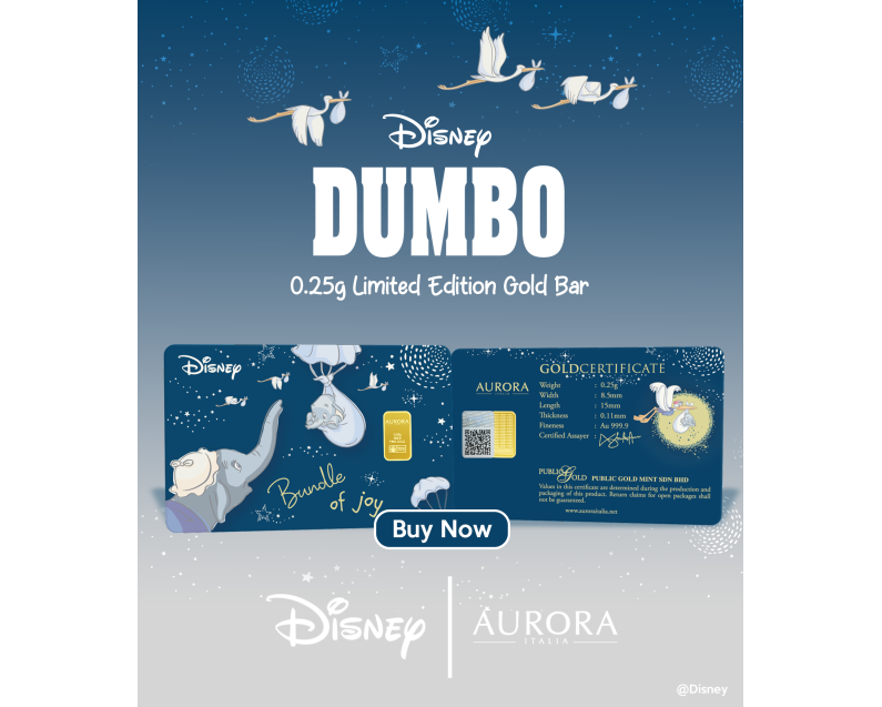 [NEW LAUNCH] DISNEY X AURORA ITALIA (0.25g) 999.9 Dumbo Bundle of Joy Limited Edition Gold Bar