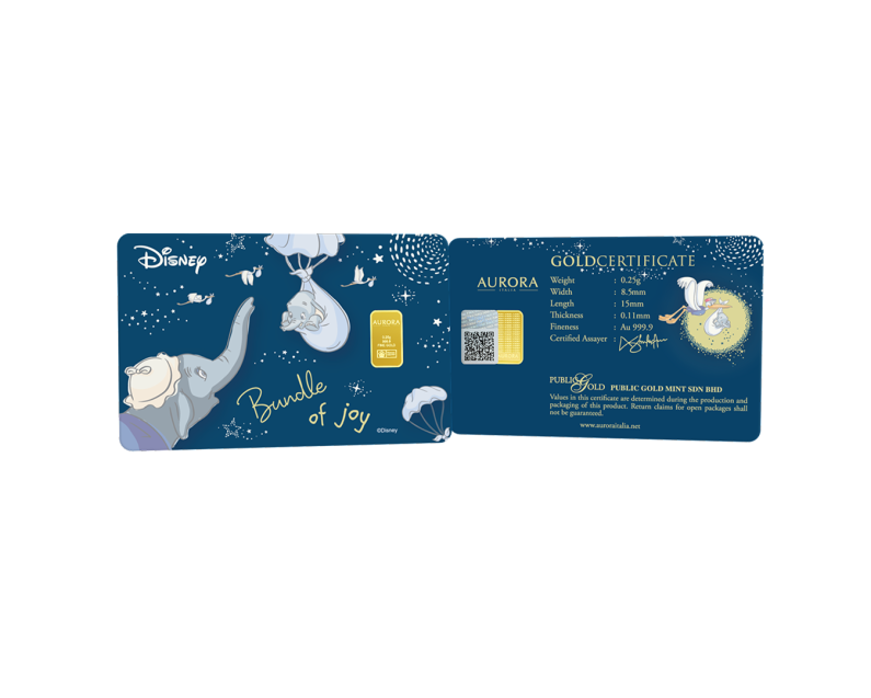 [NEW LAUNCH] DISNEY X AURORA ITALIA (0.25g) 999.9 Dumbo Bundle of Joy Limited Edition Gold Bar