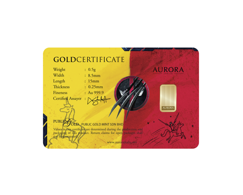 Marvel x AURORA ITALIA (0.5g) 999.9 Deadpool & Wolverine Limited Edition Gold Bar