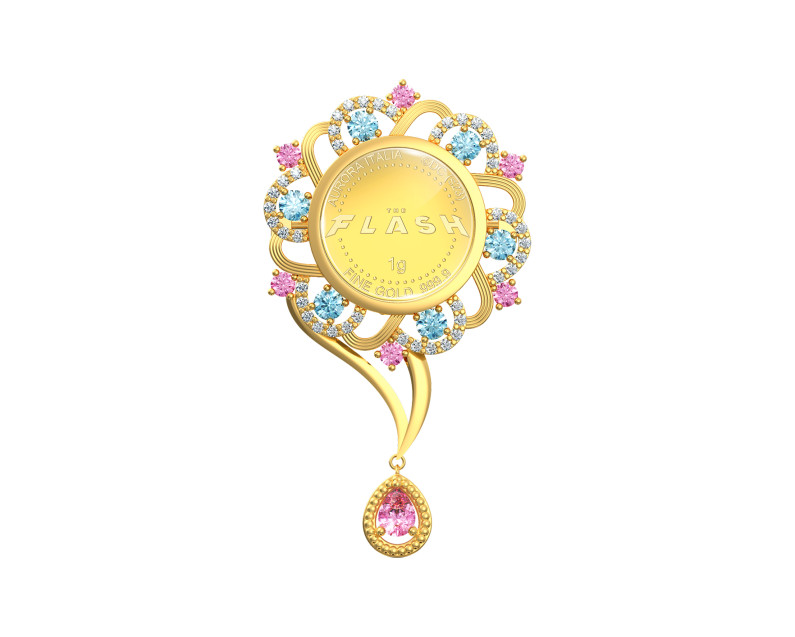 AURORA ITALIA Floral Brooch 24K Gold Plated (1g 999.9 Flash Set)