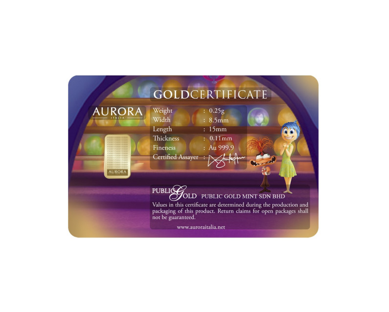 DISNEY X AURORA ITALIA (0.25g) 999.9 Inside Out 2 Limited Edition Gold Bar