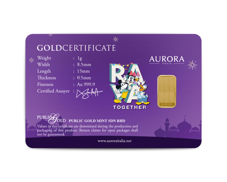 DISNEY x AURORA ITALIA 1g  999.9 Mickey & Friends: Riang Ria Aidilfitri Limited Edition Gold Bar
