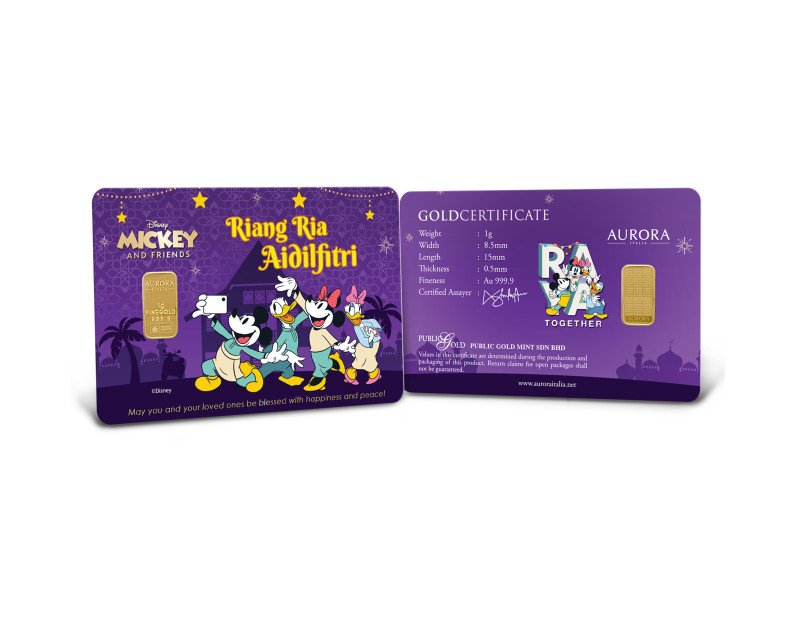 DISNEY x AURORA ITALIA 1g  999.9 Mickey & Friends: Riang Ria Aidilfitri Limited Edition Gold Bar