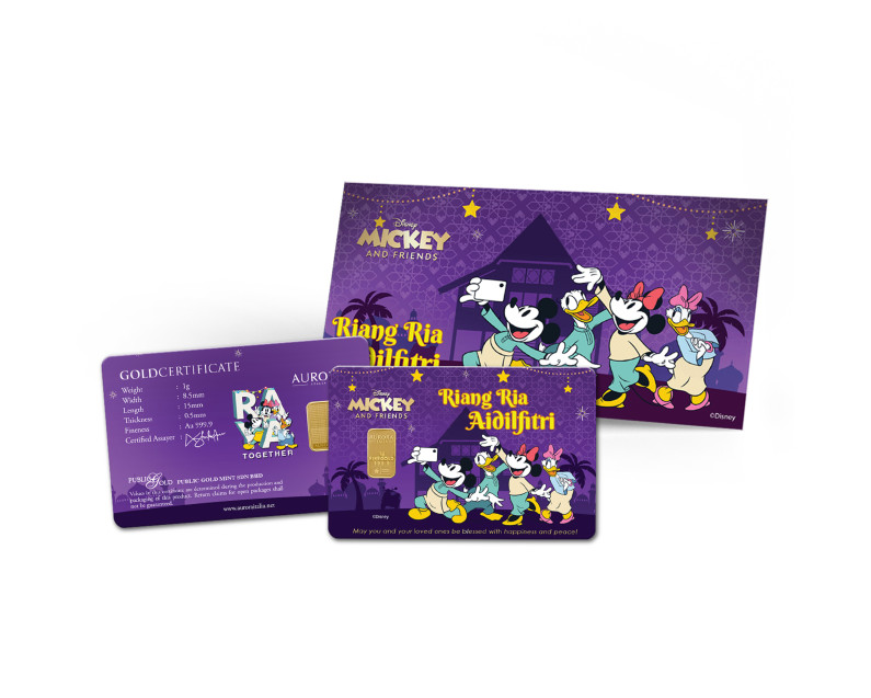 DISNEY x AURORA ITALIA 1g  999.9 Mickey & Friends: Riang Ria Aidilfitri Limited Edition Gold Bar