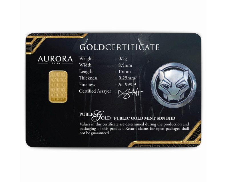 MARVEL x AURORA ITALIA (0.5g) 999.9 Black Panther: Wakanda Forever Limited Edition Gold Bar